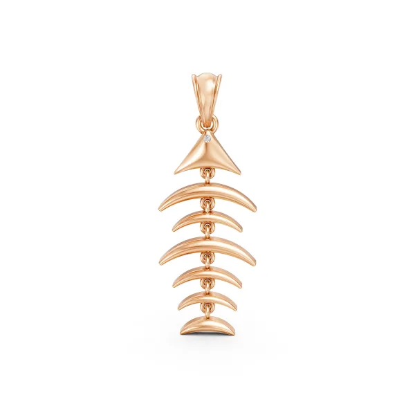 10K Rose Gold Trendy Fishbone Natural Diamond Pendant
