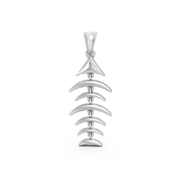 10K White Gold Trendy Fishbone Natural Diamond Pendant