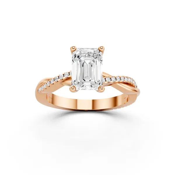 10K Rose Gold Round And Emerald Cut Lab Grown Diamond Twisted  Engagement Ring