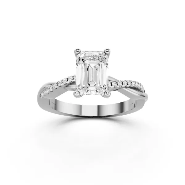 10K White Gold Round And Emerald Cut Lab Grown Diamond Twisted  Engagement Ring