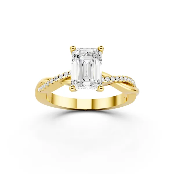 Round And Emerald Cut Lab Grown Diamond Twisted  Engagement Ring