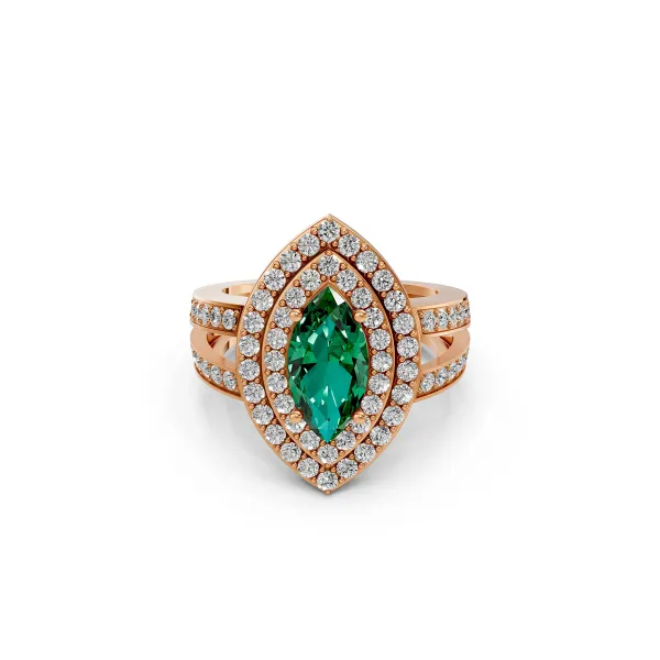 Naira 10K Rose Gold Marquise Cut Green Gemstone Diamond Halo Ring