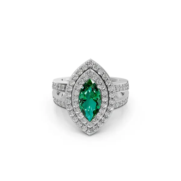 Naira Marquise Cut Green Gemstone Diamond Halo Ring