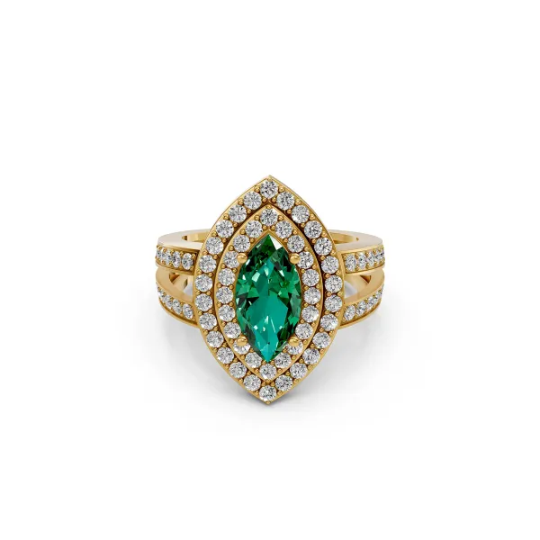 Naira 10K Yellow Gold Marquise Cut Green Gemstone Diamond Halo Ring