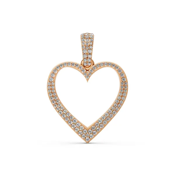 10K Rose Gold Open Heart Charm Natural Diamond Pendant