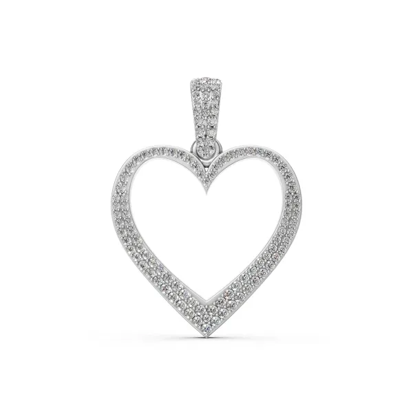 10K White Gold Open Heart Charm Natural Diamond Pendant