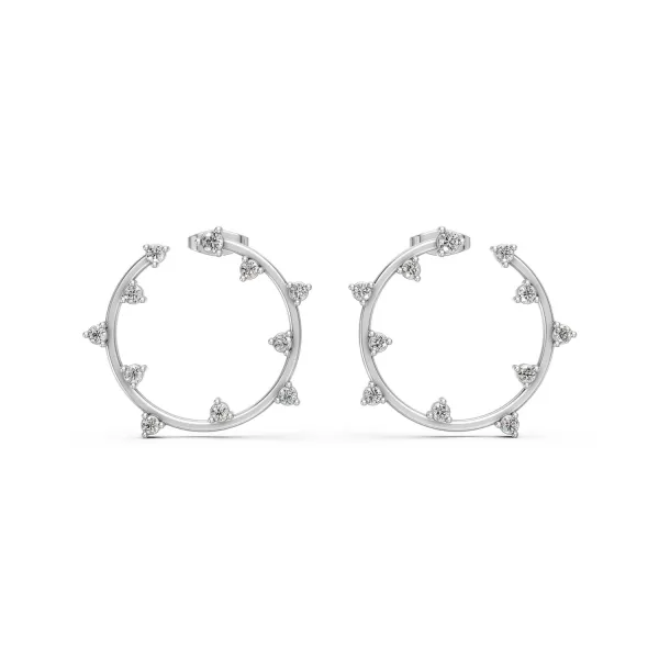 10K White Gold Small Natural Diamond Circle Earrings