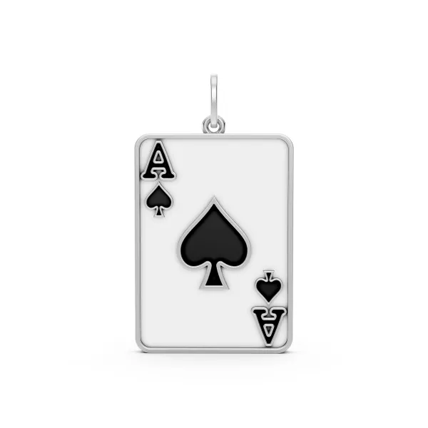 10K White Gold Ace Of Spades Card Charm Pendant