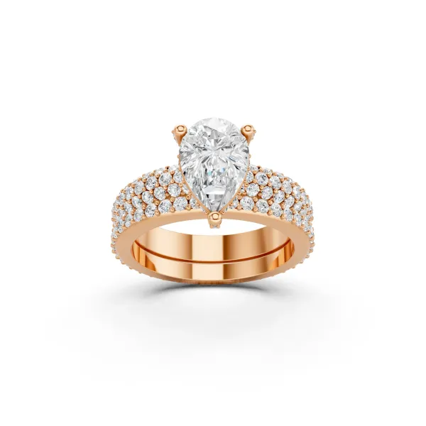 10K Rose Gold Pear Cut And Round Lab Grown Diamond Engagement Ring