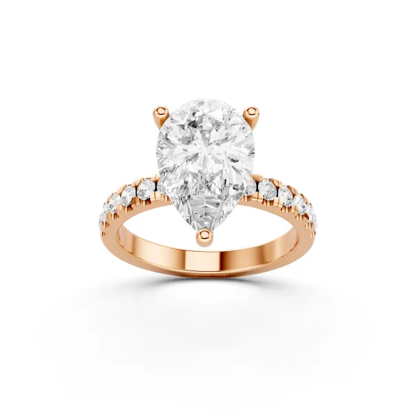 Elodie 10K Rose Gold Classic Pear-Cut Engagement Ring With Round Side Stone
