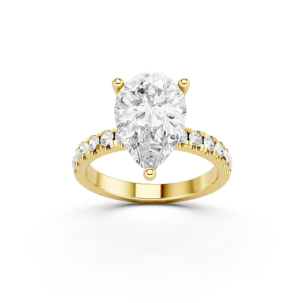 Elodie 10K Yellow Gold Classic Pear-Cut Engagement Ring With Round Side Stone
