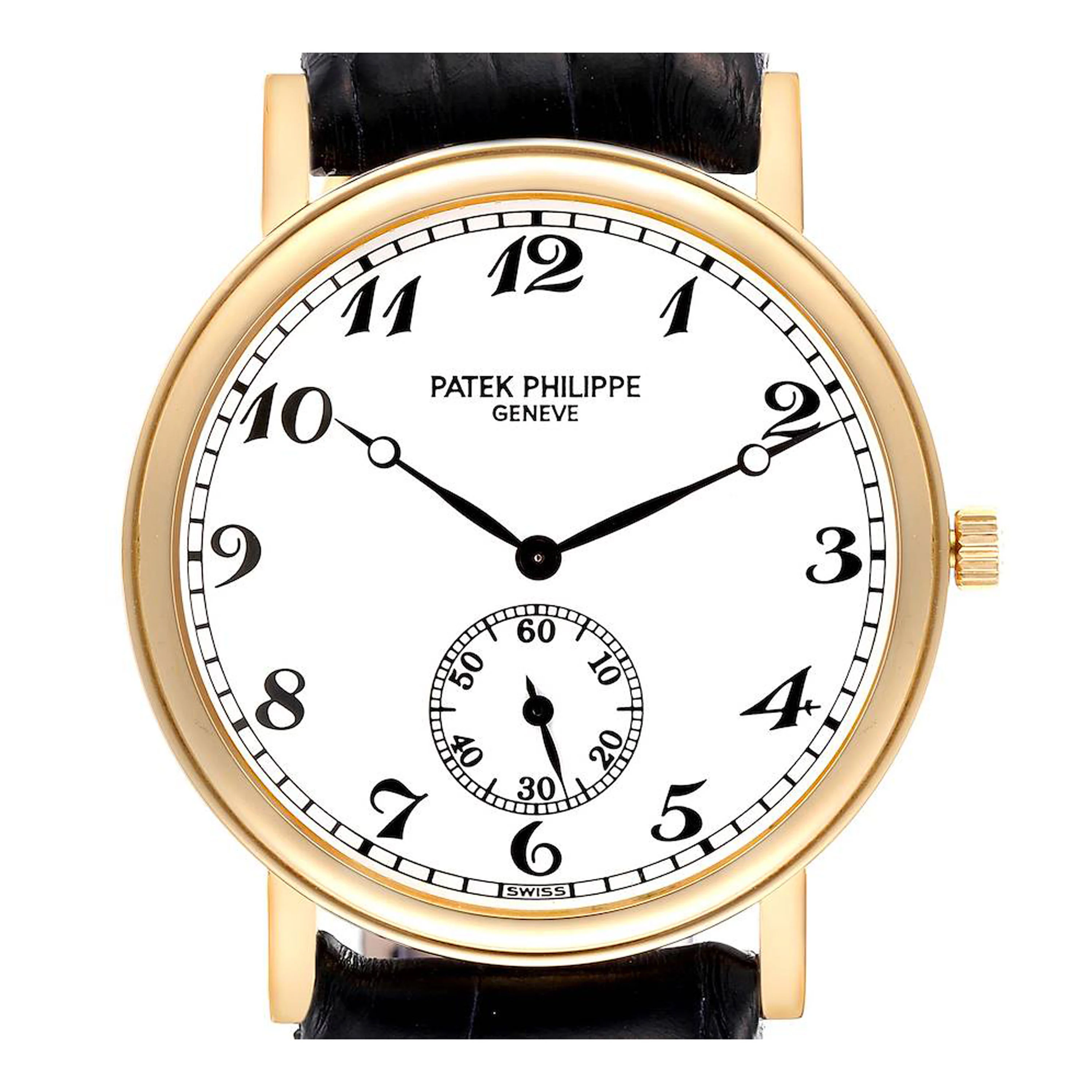 Patek Philippe Calatrava Officer B&P White Arabic Dial on Leather Strap Ref 5022J-013 with Papers 2000