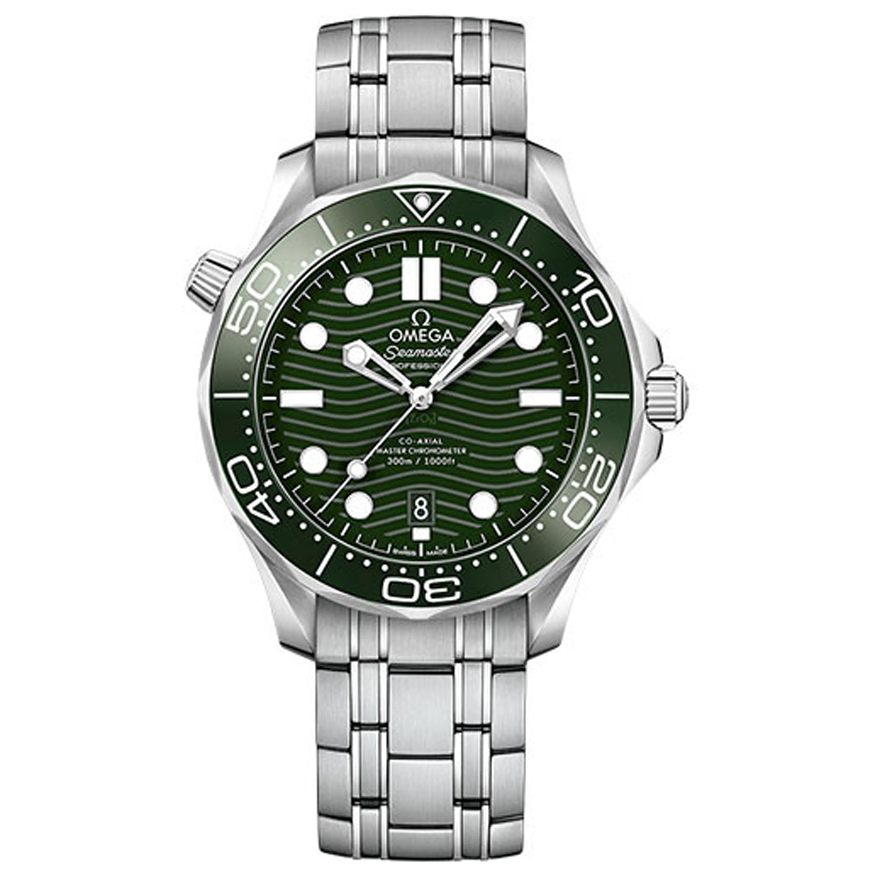 Omega Seamaster Diver 300M Co-Axial Master Chronometer Green Dial on Bracelet Ref 210.30.42.20.10.001 with Card