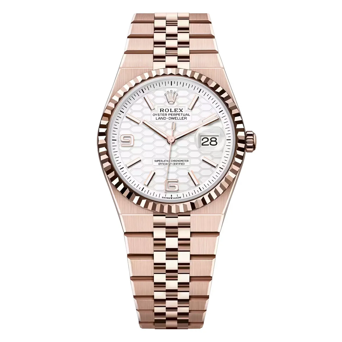 Rolex Land-Dweller White Honeycomb Dial on Flat Jubilee Ref 127235 with New Style Card Green 2025