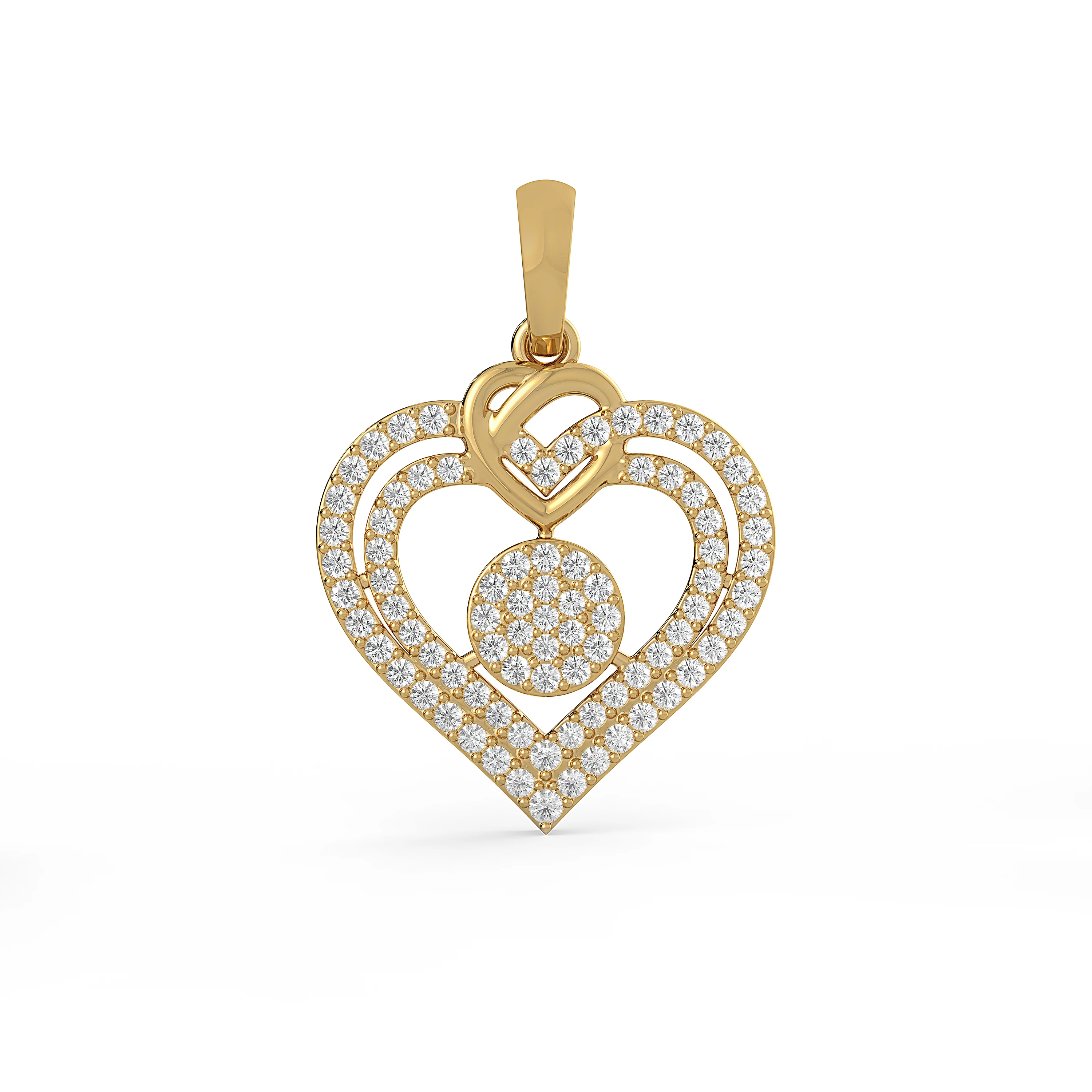 Heart In Heart Motif Natural Diamond Pendant