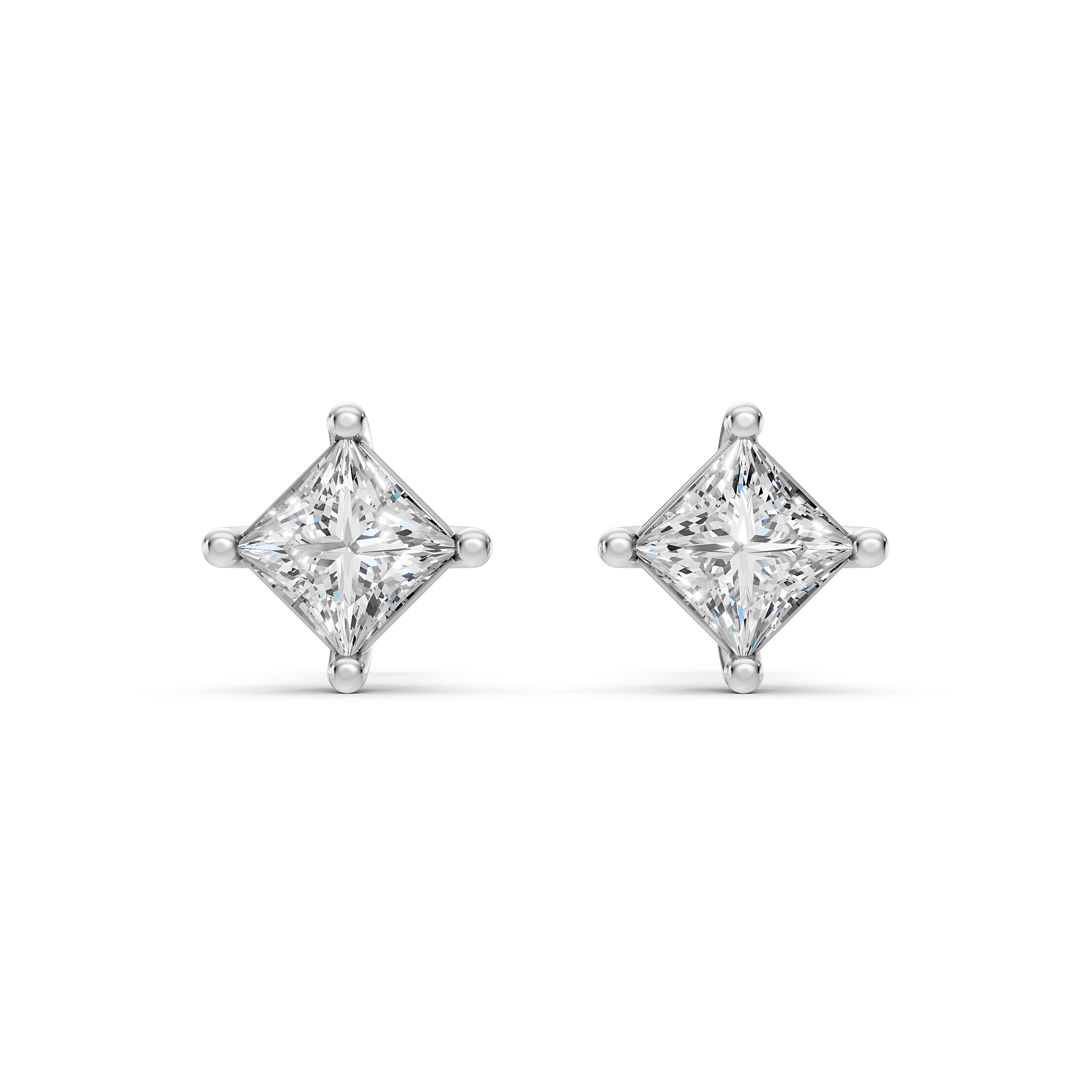 Cleo Elegant Princess Cut Natural Diamond Solitaire Earrings