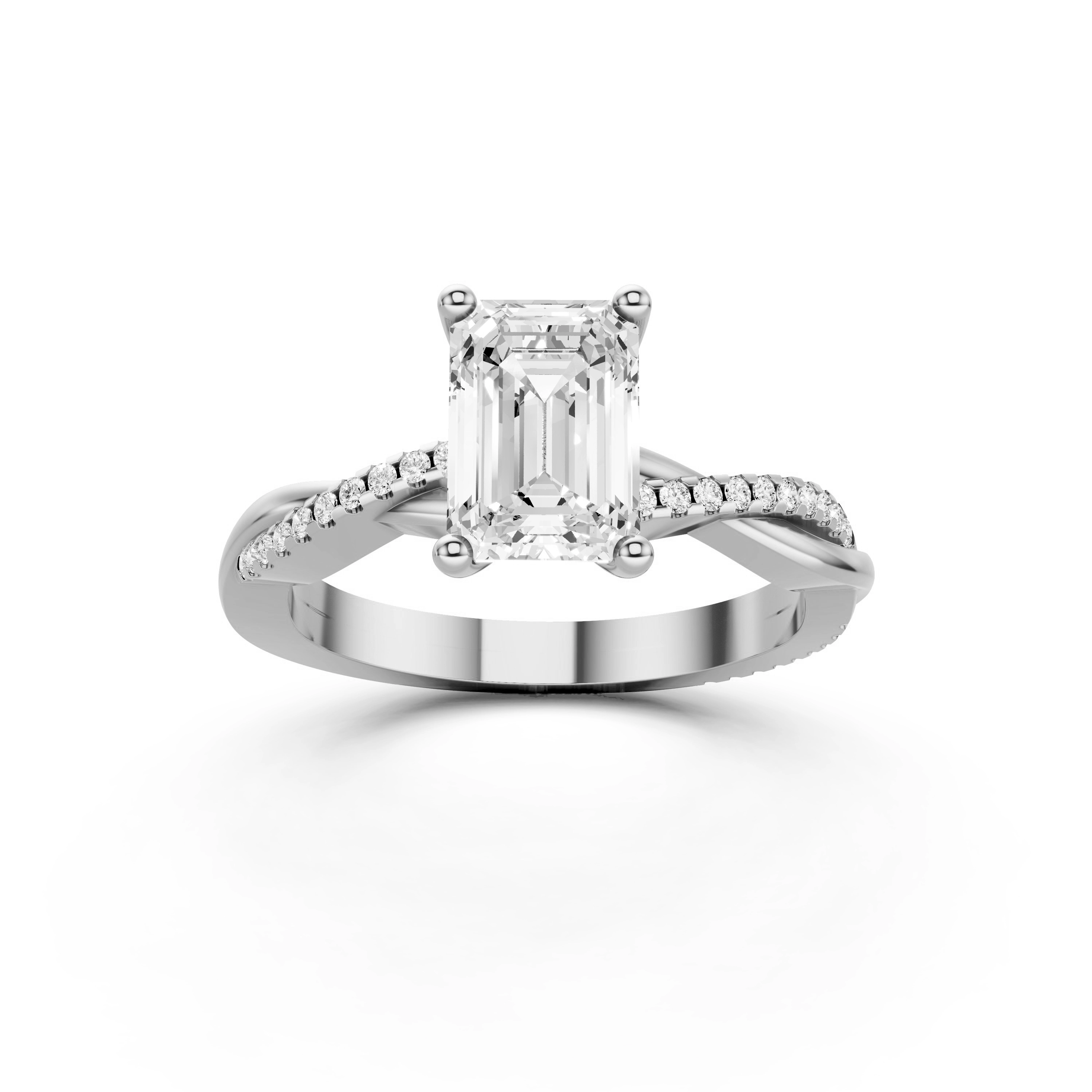Rose Round And Emerald Cut Lab Grown Diamond Twisted  Engagement Ring